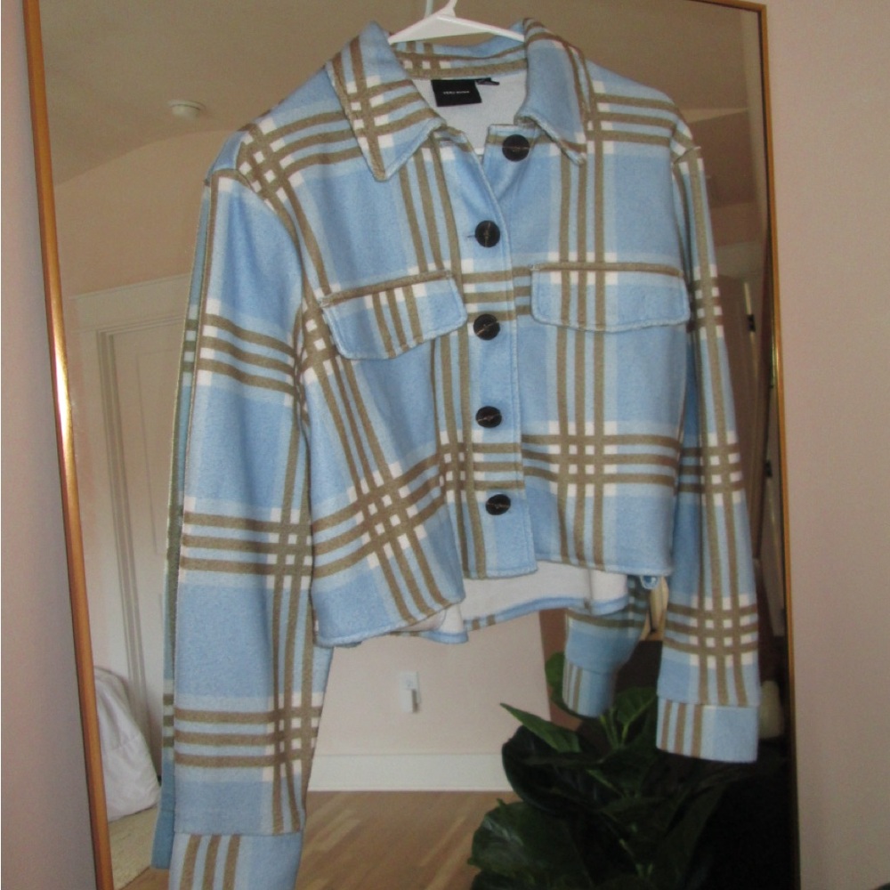 Vero Moda Blue and Tan Utility Jacket with Plaid Pattern